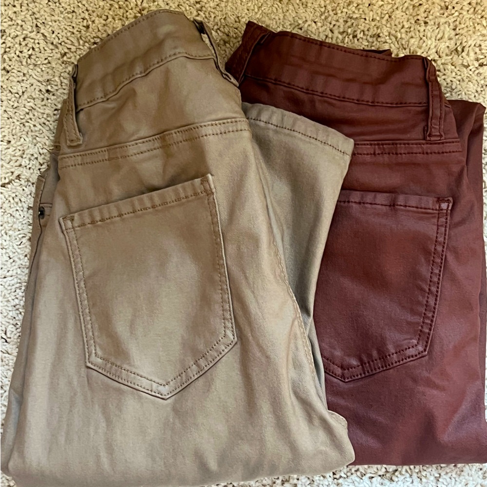 Two 2 PAIRS Red Fox Ultra Stretch Pants 🤎👢Brown Tan Cotton Spandex Size L